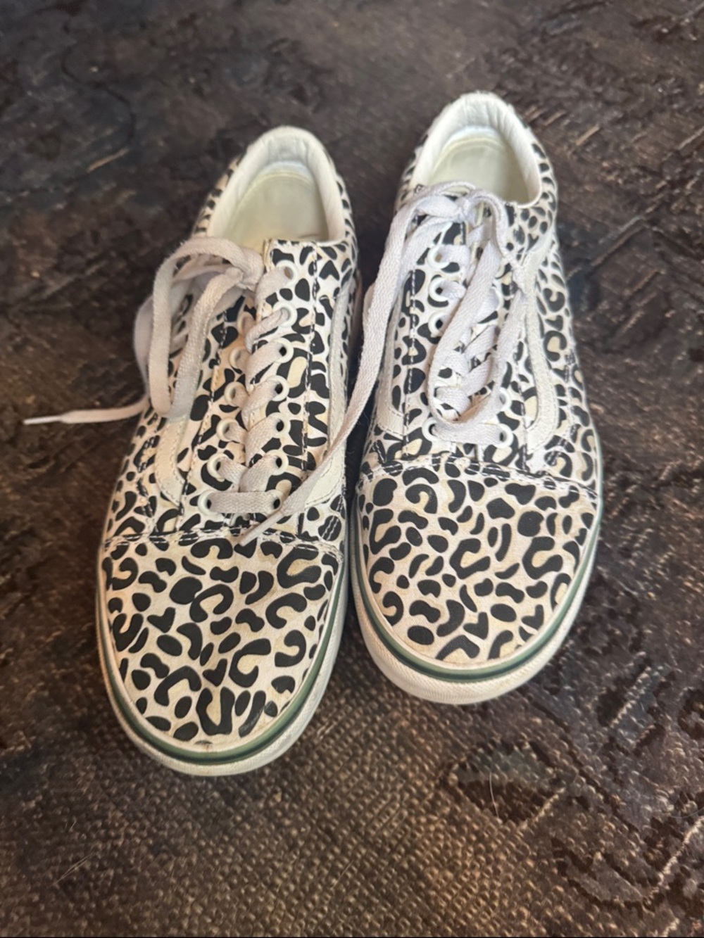 Vans Leopard Print Lace-Up Sneakers in Black & White